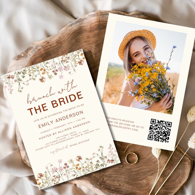 QR Code Wildflower Bridal Shower Brunch Photo Invitation (Creator Uploaded)