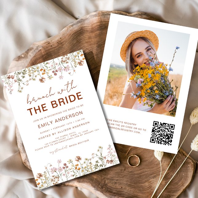 QR Code Wildflower Bridal Shower Brunch Photo Invitation (Creator Uploaded)