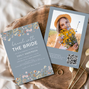 QR Code Wildflower Bridal Shower Brunch Photo Invitation