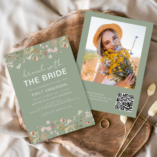 QR Code Wildflower Bridal Shower Brunch Photo Invitation