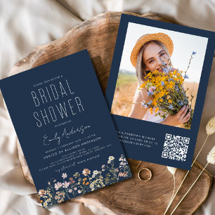 QR Code Wildflower Bridal Shower Photo Invitation