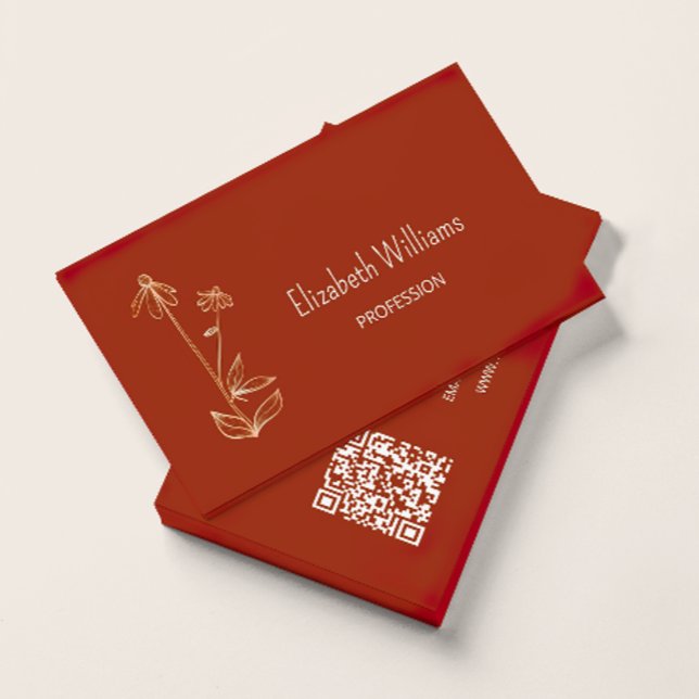 QR Code |  Wildflower Copper Terracotta Minimalist Business Card (Creator Uploaded)