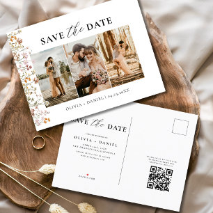 QR Code Wildflower Floral Wedding Announcement Postcard
