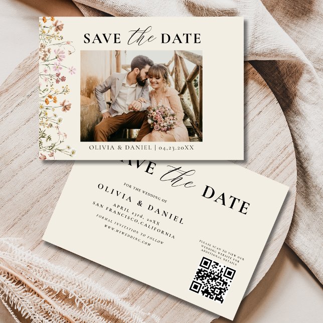 QR Code Wildflower Floral Wedding Save The Date (Creator Uploaded)