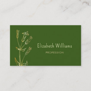 QR Code Wildflower Gold Green Minimalist Business Card
