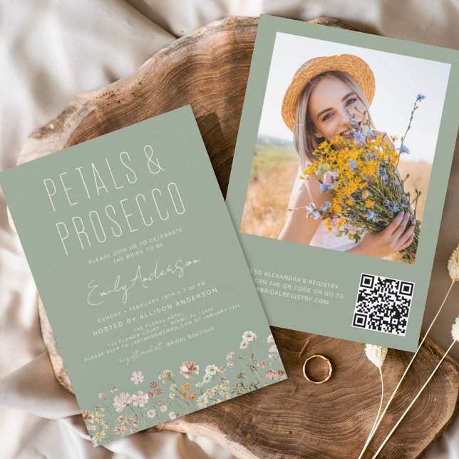 QR Code Wildflower Petals & Prosecco Sage Green (Creator Uploaded)