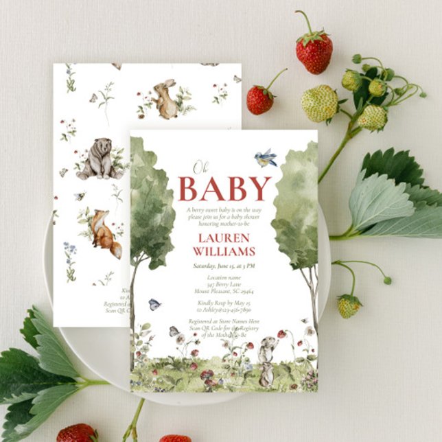 QR Code Wildflower Strawberry Oh Baby Shower Invitation (Creator Uploaded)