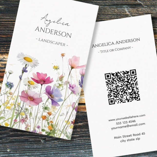 QR Code Wildflower Vertical Business Card (Creator Uploaded)