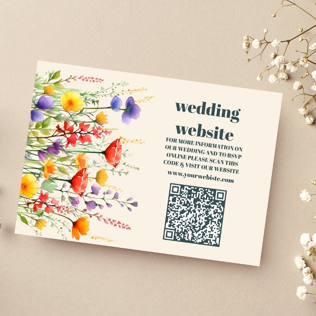qr code Wildflower Wedding Boho Country Floral Enclosure Card (Creator Uploaded)