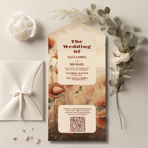 QR Code Wildflower Wedding Rustic Floral All In One Invitation