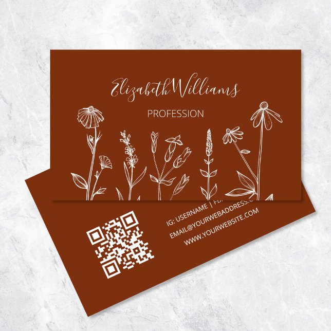 QR Code Wildflowers Terracotta Business Card (Creator Uploaded)