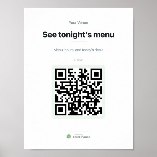 QR Code Window Sign for Restaurants and Shops, Cus (Front)