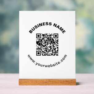 QR Code with Business Name Bold Circular Text Acrylic Sign