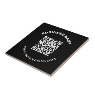 QR Code with Business Name Bold Circular Text Ceramic Tile