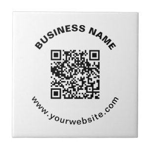 QR Code with Business Name Bold Circular Text Ceramic Tile