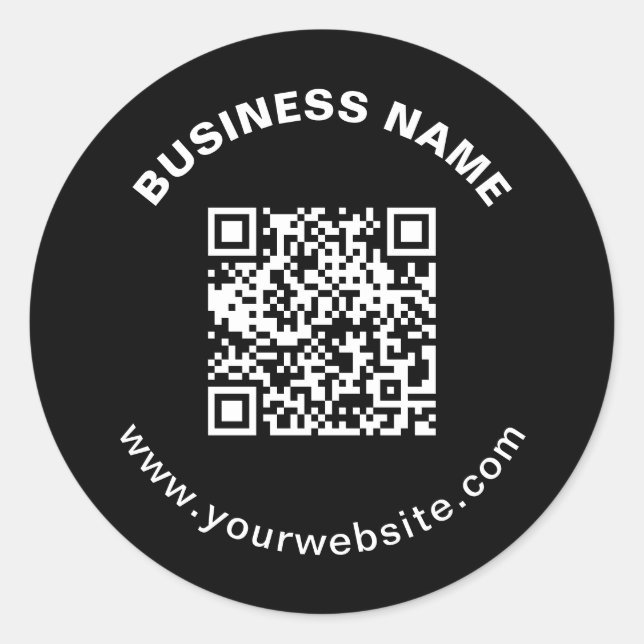 QR Code with Business Name Bold Circular Text Classic Round Sticker (Front)
