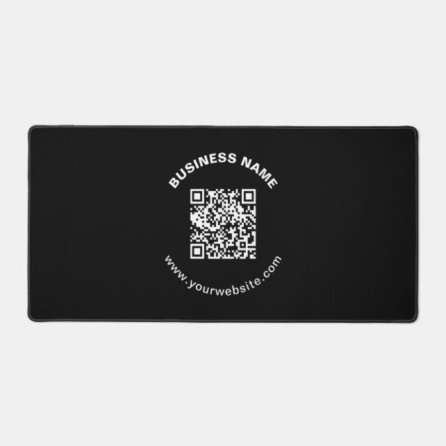 QR Code with Business Name Bold Circular Text Desk Mat (Front)