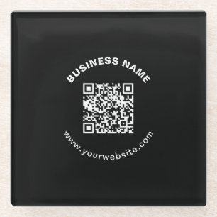 QR Code with Business Name Bold Circular Text Glass Coaster