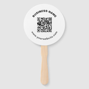 QR Code with Business Name Bold Circular Text Hand Fan