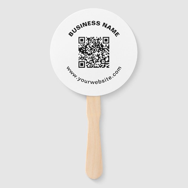QR Code with Business Name Bold Circular Text Hand Fan (Front)