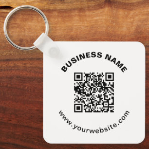 QR Code with Business Name Bold Circular Text Key Ring