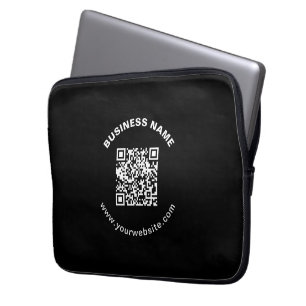 QR Code with Business Name Bold Circular Text Laptop Sleeve
