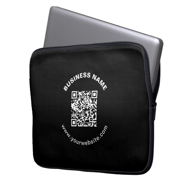 QR Code with Business Name Bold Circular Text Laptop Sleeve (Front Left)