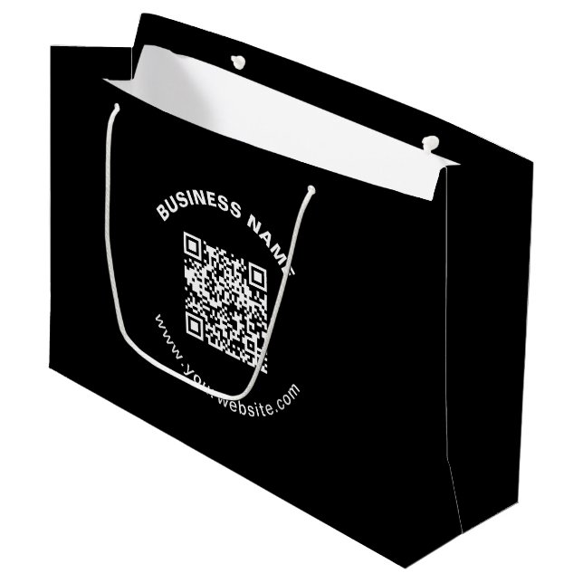 QR Code with Business Name Bold Circular Text Large Gift Bag (Front Angled)