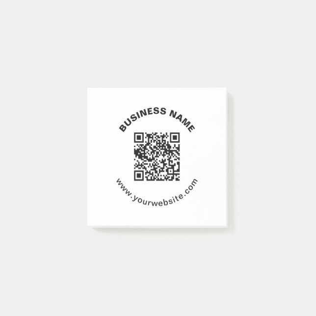 QR Code with Business Name Bold Circular Text Post-it Notes (Front)