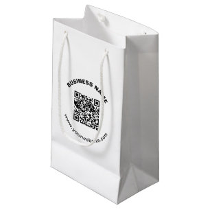 QR Code with Business Name Bold Circular Text Small Gift Bag