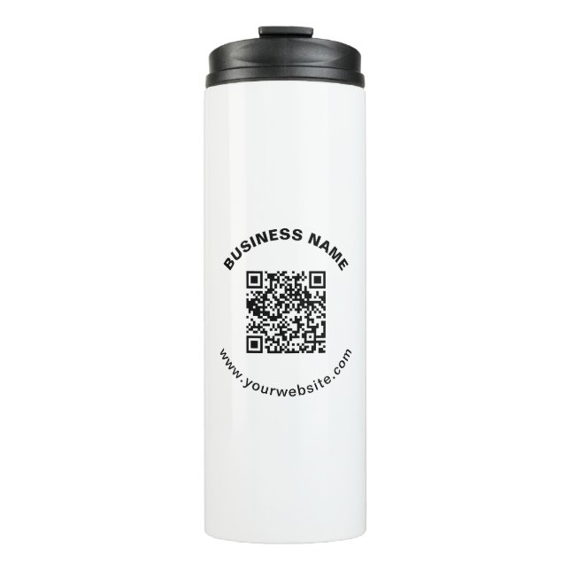QR Code with Business Name Bold Circular Text Thermal Tumbler (Front)