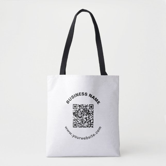 QR Code with Business Name Bold Circular Text Tote Bag (Front)