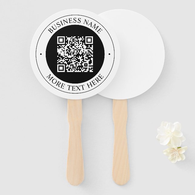 QR Code with Business Name Editable Circular Text Hand Fan (Front and Back)