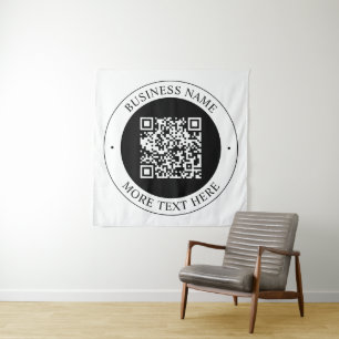 QR Code with Business Name Editable Circular Text Tapestry