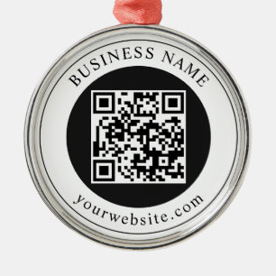 QR Code with Business Name Editable Metal Ornament