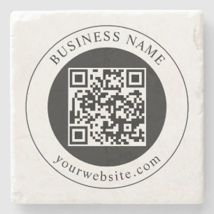 QR Code with Business Name Editable Stone Coaster