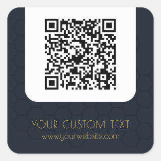 QR Code with custom text navy blue elegant Square Sticker