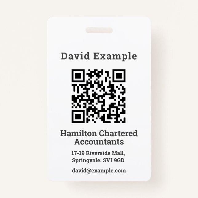 QR Code with Name & Business Badge ID Badge (Front)