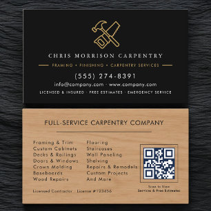 QR Code Wood Carpentry Service Hammer Saw  Business Card