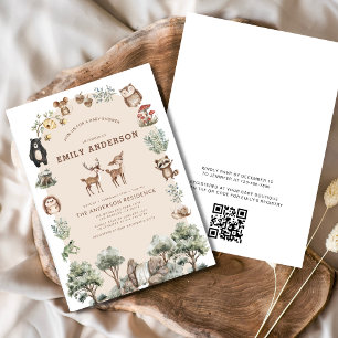QR Code Woodland Forest Animals Baby Shower Invitation