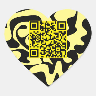 QR Code Yellow And Black Groovy Squiggles Heart Sticker