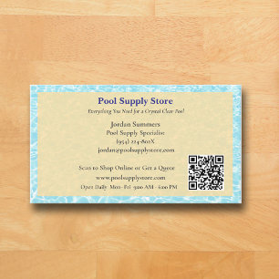 QR Code Yellow Blue Swimming Pool Contractor Business Card