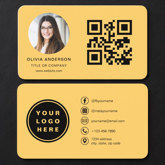QR Code Yellow Photo Business Card (Creator Uploaded)