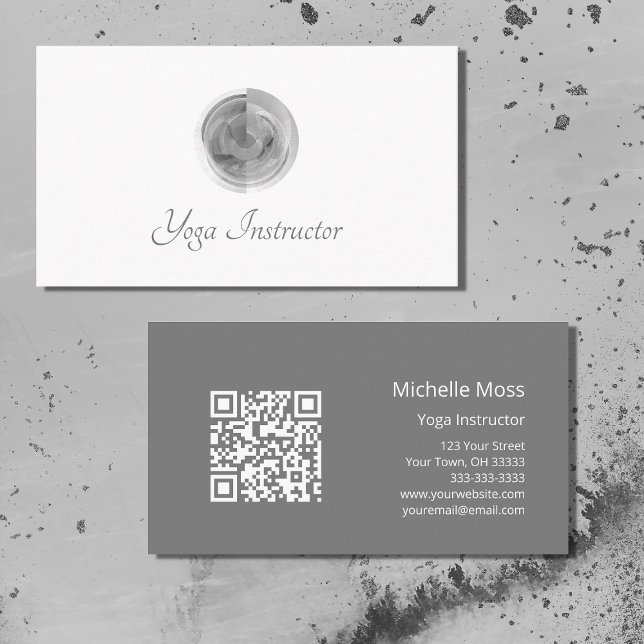 QR code Yoga Instructor Abstract Grey Business Card (Creator Uploaded)