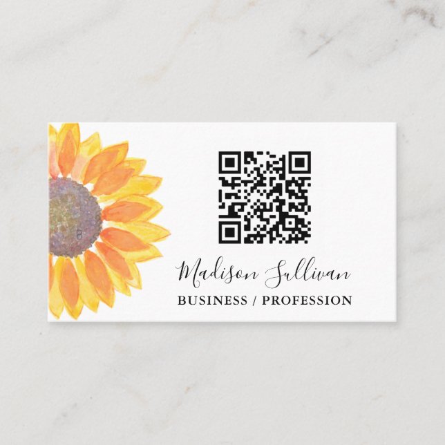 QR Code Your Business Or Profession Sunflower  Business Card (Front)