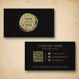 QR Code Your Logo Black Gold Business Card