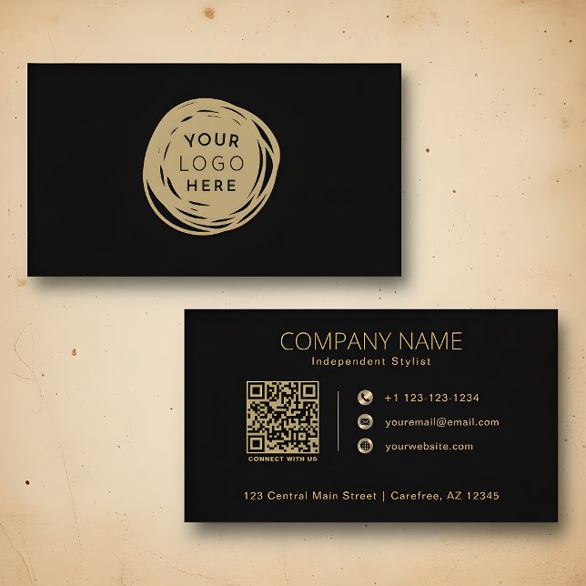 QR Code Your Logo Black Gold Business Card (Creator Uploaded)