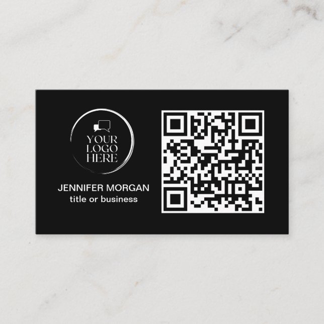 QR CODE your logo custom professional modern black Business Card (Front)