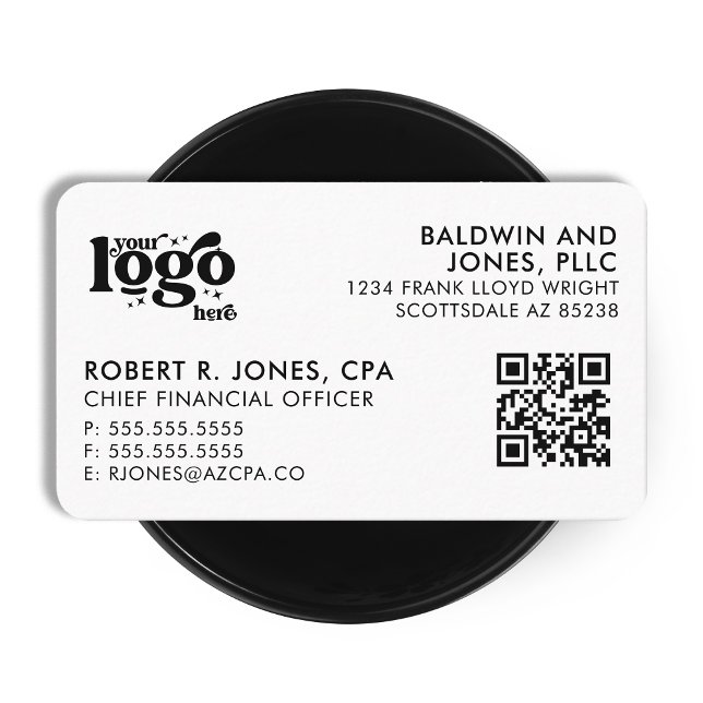 QR Code Your Logo Plain White Generic Design Business Card (Creator Uploaded)