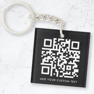 QR Code   Your Text Black Modern Minimalist Key Ring